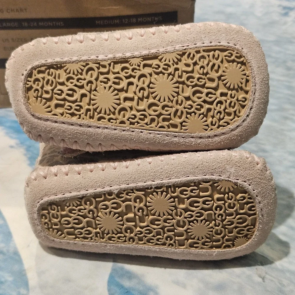 UGG Cassie Leopard Baby Boots Size 2/3 Pink Sheepskin 1001781 With Box